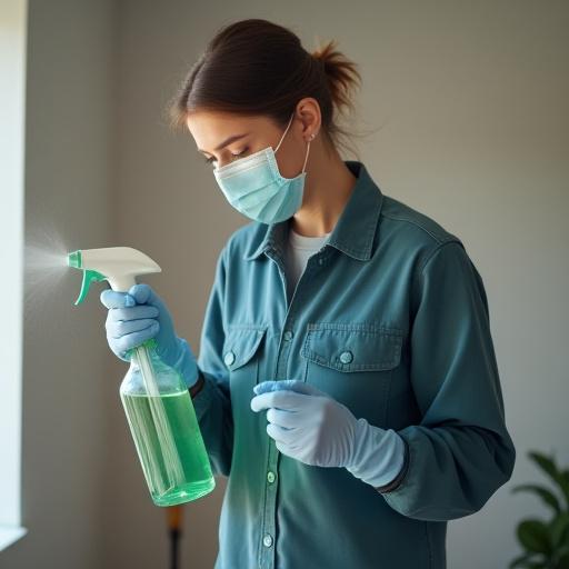 Technician in uniform applying a safe treatment spray.